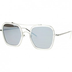 Butterfly Double Rim Oversize Flat Lens Rectangular Butterfly Sunglasses - Silver Mirror - CI12EFCR1R5 $15.15