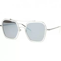 Butterfly Double Rim Oversize Flat Lens Rectangular Butterfly Sunglasses - Silver Mirror - CI12EFCR1R5 $23.80