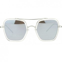 Butterfly Double Rim Oversize Flat Lens Rectangular Butterfly Sunglasses - Silver Mirror - CI12EFCR1R5 $15.15