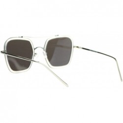 Butterfly Double Rim Oversize Flat Lens Rectangular Butterfly Sunglasses - Silver Mirror - CI12EFCR1R5 $15.15