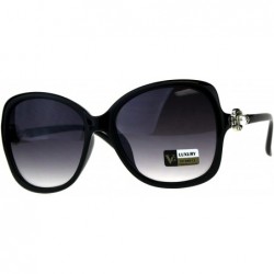 Butterfly Womens Diva Oversize Pearl Jewel Bling Hinge Butterfly Sunglasses - Black Silver Smoke - CY18CC7KQZZ $23.90