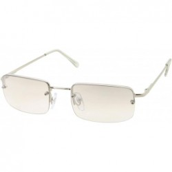 Rectangular Small Slim 90's Popular Nineties Rectangular Sunglasses Clear Rimless Eyewear - Silver Frame - Light Tint - CF18W...