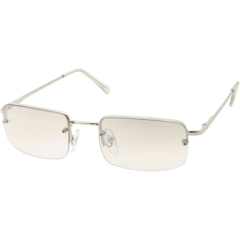 Rectangular Small Slim 90's Popular Nineties Rectangular Sunglasses Clear Rimless Eyewear - Silver Frame - Light Tint - CF18W...