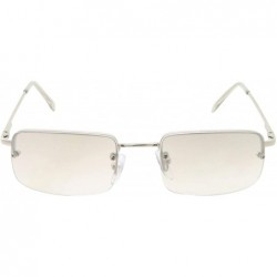 Rectangular Small Slim 90's Popular Nineties Rectangular Sunglasses Clear Rimless Eyewear - Silver Frame - Light Tint - CF18W...