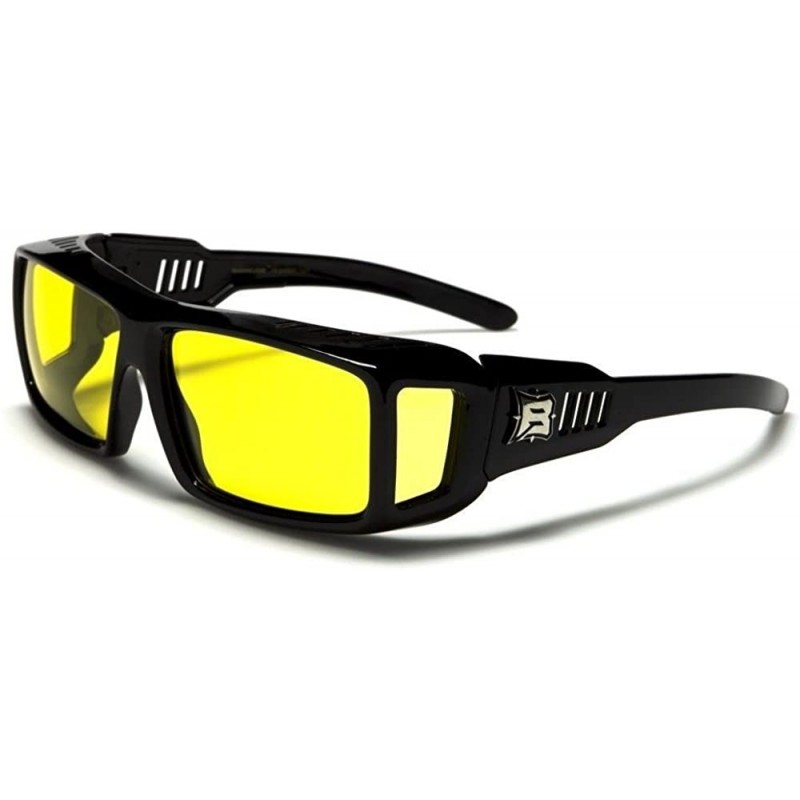 Oversized Polarized Lens Driving Oversize Sporty Stylish Over The Glasses Sunglasses - Black / Yellow - CO189R88CUM $9.53