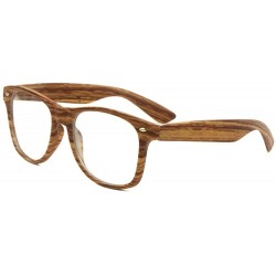 Square Faux Bamboo Wood Print Square Sunglasses w/Clear Lenses - Medium Dark Brown Frame - C71860T988U $18.20