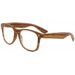 Square Faux Bamboo Wood Print Square Sunglasses w/Clear Lenses - Medium Dark Brown Frame - C71860T988U $10.19