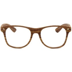 Square Faux Bamboo Wood Print Square Sunglasses w/Clear Lenses - Medium Dark Brown Frame - C71860T988U $10.19