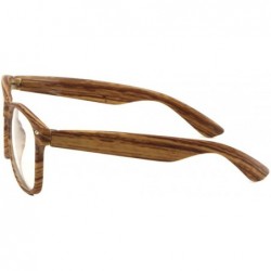 Square Faux Bamboo Wood Print Square Sunglasses w/Clear Lenses - Medium Dark Brown Frame - C71860T988U $10.19