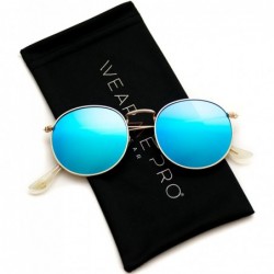 Oversized Reflective Lens Round Trendy Sunglasses - Gold Frame / Blue Mirrored Lens - CU17XMMKSQL $26.80