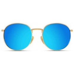 Oversized Reflective Lens Round Trendy Sunglasses - Gold Frame / Blue Mirrored Lens - CU17XMMKSQL $26.80