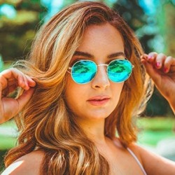 Oversized Reflective Lens Round Trendy Sunglasses - Gold Frame / Blue Mirrored Lens - CU17XMMKSQL $26.80