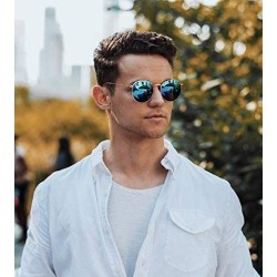 Oversized Reflective Lens Round Trendy Sunglasses - Gold Frame / Blue Mirrored Lens - CU17XMMKSQL $26.80