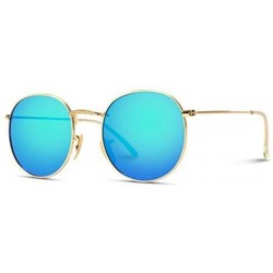 Oversized Reflective Lens Round Trendy Sunglasses - Gold Frame / Blue Mirrored Lens - CU17XMMKSQL $26.80