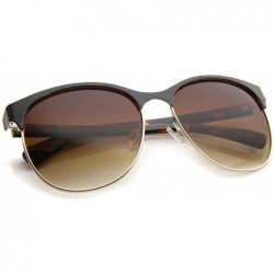 Wayfarer Women's Fashion Two Toned Tinted Lens Half-Frame Round Sunglasses 55mm - Black-gold / Amber - C612JP6GFTB $11.71