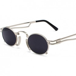 Oval Punk Sunglasses Men Vintage Small Oval Sun Glasses For Women Summer 2018 UV400 - Silver With Black - CK18D4D7072 $19.83