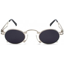 Oval Punk Sunglasses Men Vintage Small Oval Sun Glasses For Women Summer 2018 UV400 - Silver With Black - CK18D4D7072 $9.91