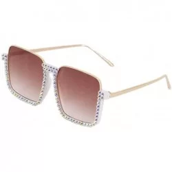 Square Bee Pilot Sunglasses Oversize Metal Frame Vintage Retro Men Women Shades - Brown229 - CM18ZYL3YSK $31.32