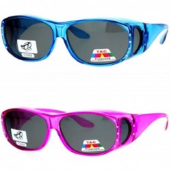Wrap 2 Pair Womens Rhinestone Anti Glare Polarized Fit Over Glasses Sunglasses Oval Rectangular - Large - CC198DDA9N7 $39.72