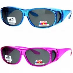 Wrap 2 Pair Womens Rhinestone Anti Glare Polarized Fit Over Glasses Sunglasses Oval Rectangular - Large - CC198DDA9N7 $18.50