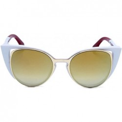 Oval Plastic Fame Cateye Mirrored Sunglasses For Women Classic Style New Designer Cat Eye Style - White/Gold - CC12IOUY0CX $1...