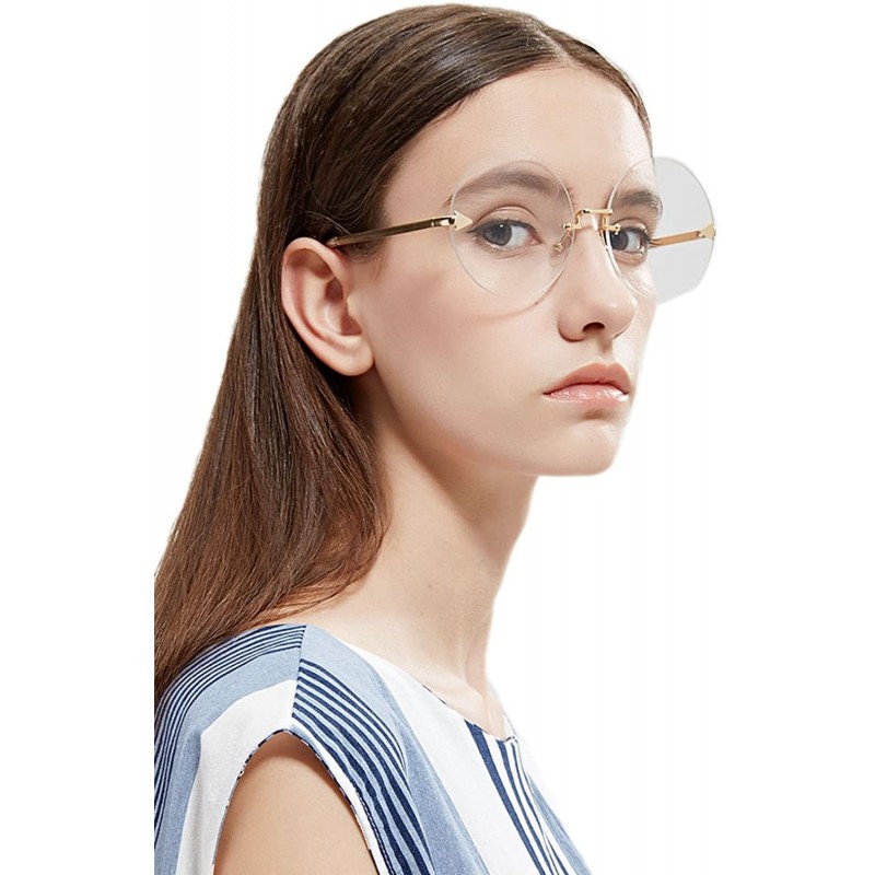 Round Women Rimless Sunglasses Vintage Stylish Round Circle Flat Lens Eyewear - Transparent - CK1890EA389 $15.58