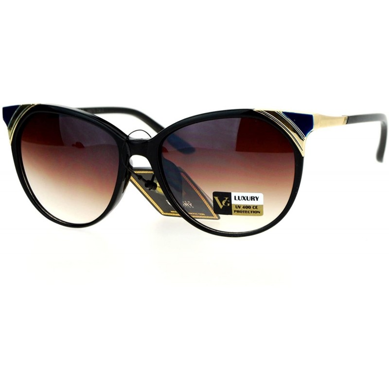 Cat Eye Womens Cat Eye Horn Rim Luxury Designer Fashion Sunglasses - Black Blue Brown - CX12HVJRX5T $15.32
