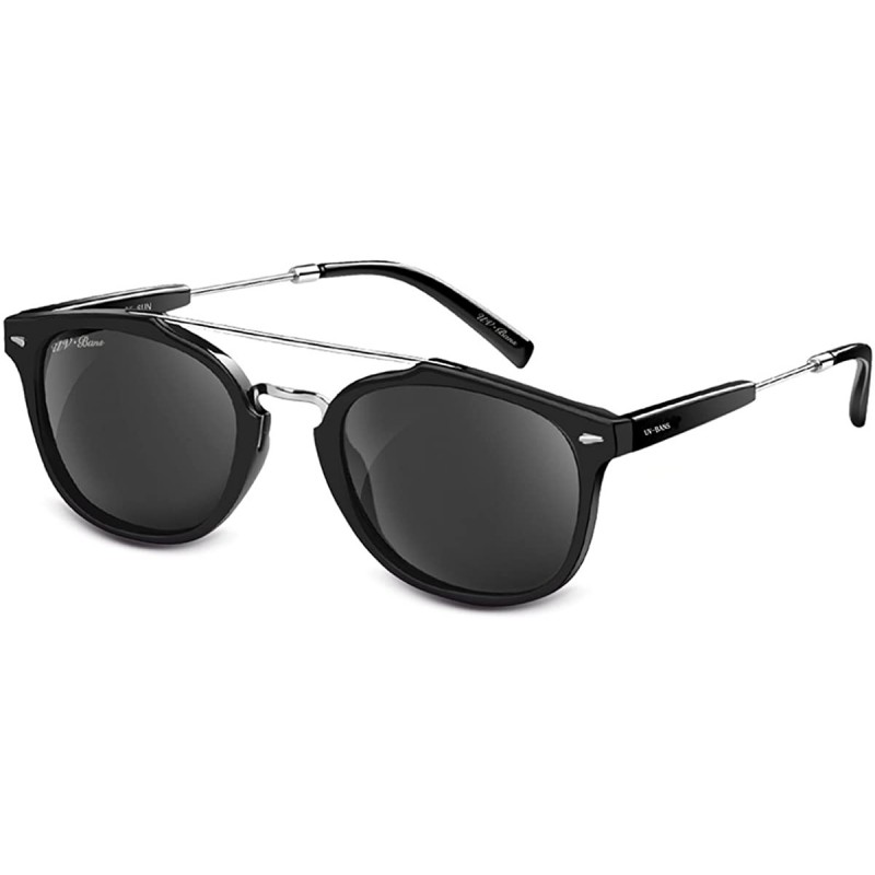 Rectangular Polarized Sunglasses Protection Oversized - Round Black1 - CW189XLWEG9 $23.46