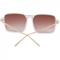 Square Bee Pilot Sunglasses Oversize Metal Frame Vintage Retro Men Women Shades - Brown229 - CM18ZYL3YSK $20.74