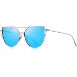 Cat Eye Fashion Women Cat Eye Sunglasses Coating Mirror Lens Sun glasses UV400 S7882 - Silver&blue - CW12MYEYGHA $14.47