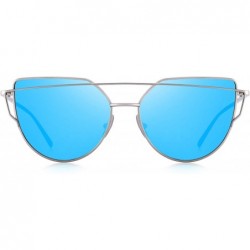 Cat Eye Fashion Women Cat Eye Sunglasses Coating Mirror Lens Sun glasses UV400 S7882 - Silver&blue - CW12MYEYGHA $14.47