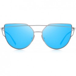 Cat Eye Fashion Women Cat Eye Sunglasses Coating Mirror Lens Sun glasses UV400 S7882 - Silver&blue - CW12MYEYGHA $14.47