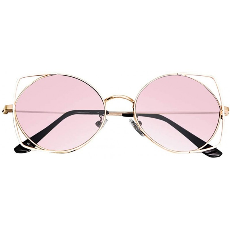 Cat Eye Sunglasses For Women - Cat Eye Mirrored Flat Lenses Metal Frame Sunglasses - Pink - C918RGSQ4GQ $10.09