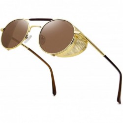Sport Steampunk Style Round Vintage Polarized Sunglasses Retro Eyewear UV400 Protection Matel Frame - CZ18NCNS25Z $24.47