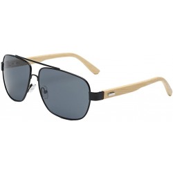 Aviator Wooden Bamboo Aviator Sunglasses Temples Classic Retro Metal Frame 62mm - Black/Black - C612JRYX6CZ $38.32