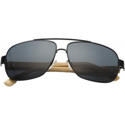 Aviator Wooden Bamboo Aviator Sunglasses Temples Classic Retro Metal Frame 62mm - Black/Black - C612JRYX6CZ $23.88