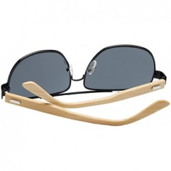 Aviator Wooden Bamboo Aviator Sunglasses Temples Classic Retro Metal Frame 62mm - Black/Black - C612JRYX6CZ $23.88