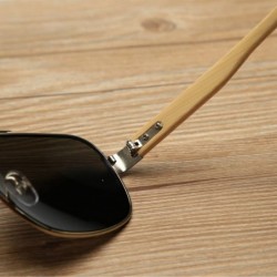 Aviator Wooden Bamboo Aviator Sunglasses Temples Classic Retro Metal Frame 62mm - Black/Black - C612JRYX6CZ $23.88