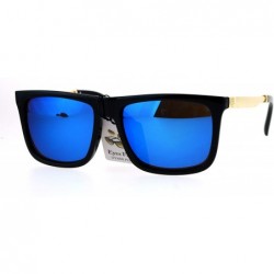 Square Square Rectangular Sunglasses Unisex Fashion Black Gold Frame UV 400 - Black (Blue Mirror) - CS186SOGWNU $9.84