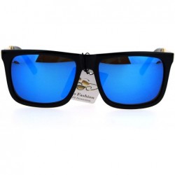 Square Square Rectangular Sunglasses Unisex Fashion Black Gold Frame UV 400 - Black (Blue Mirror) - CS186SOGWNU $9.84