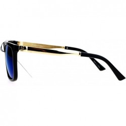 Square Square Rectangular Sunglasses Unisex Fashion Black Gold Frame UV 400 - Black (Blue Mirror) - CS186SOGWNU $9.84