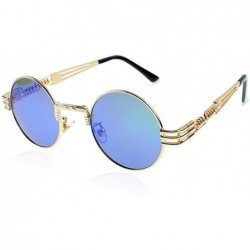 Round Round Sunglasses for Women Men- Polarized Lens-100% UV Protection - Gold Frame/Green Lens - CI199OGK2QE $15.92