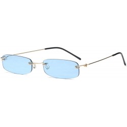 Rimless Narrow Sunglasses Tiny Rectangle Rimless Sun Glasses Unisex 2018 Hot Sale - Clear Blue - C318E88382E $13.44