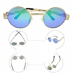 Round Round Sunglasses for Women Men- Polarized Lens-100% UV Protection - Gold Frame/Green Lens - CI199OGK2QE $15.92