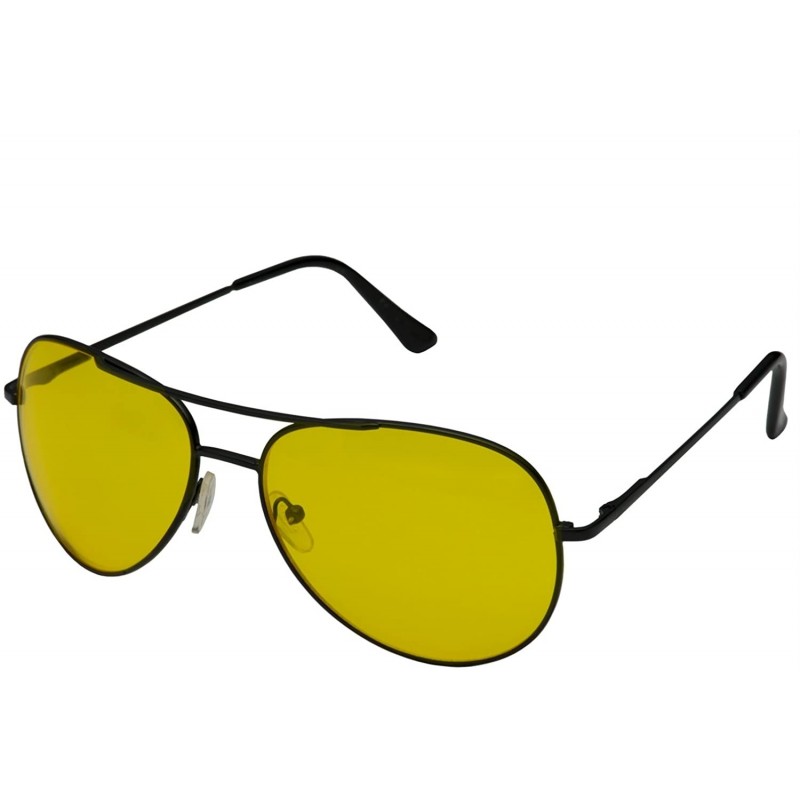Aviator Men's Metal Frame Aviator Sunglasses HD Yellow Lens High Contrast - Black - CZ126FQJ4BP $12.46