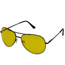 Aviator Men's Metal Frame Aviator Sunglasses HD Yellow Lens High Contrast - Black - CZ126FQJ4BP $12.46