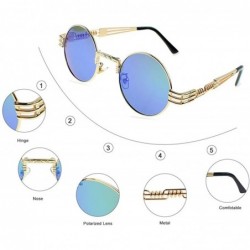 Round Round Sunglasses for Women Men- Polarized Lens-100% UV Protection - Gold Frame/Green Lens - CI199OGK2QE $15.92