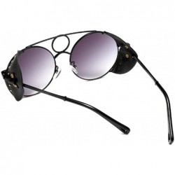 Round Women's Fashion Sunglasses Metal Round Frame Eyewear With Leather - Black Gray - C718W0NRTSX $19.82