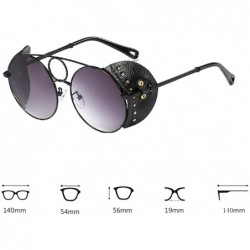 Round Women's Fashion Sunglasses Metal Round Frame Eyewear With Leather - Black Gray - C718W0NRTSX $19.82