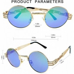 Round Round Sunglasses for Women Men- Polarized Lens-100% UV Protection - Gold Frame/Green Lens - CI199OGK2QE $15.92